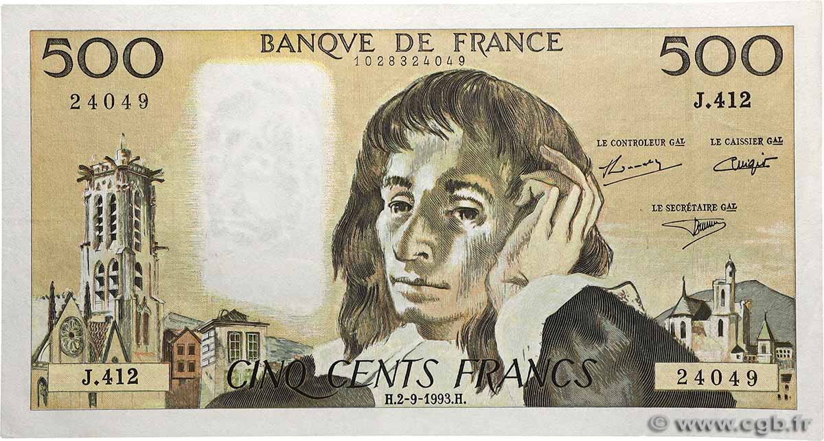 500 Francs PASCAL FRANCE  1993 F.71.52-412 XF