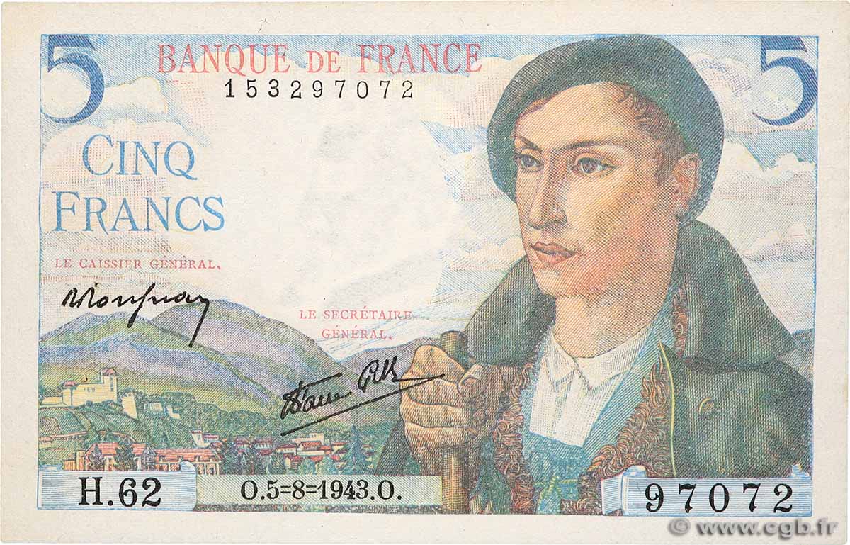 5 Francs BERGER FRANKREICH  1943 F.05.03 fST