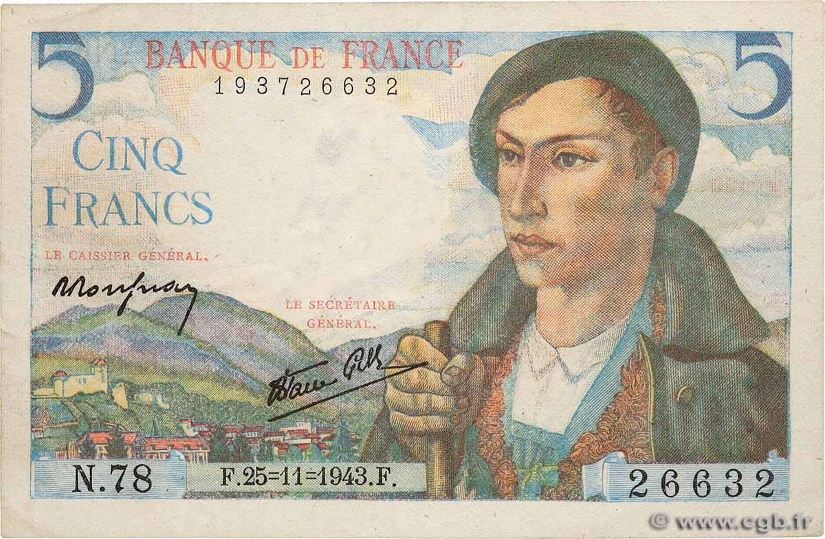 5 Francs BERGER FRANKREICH  1943 F.05.04 fVZ