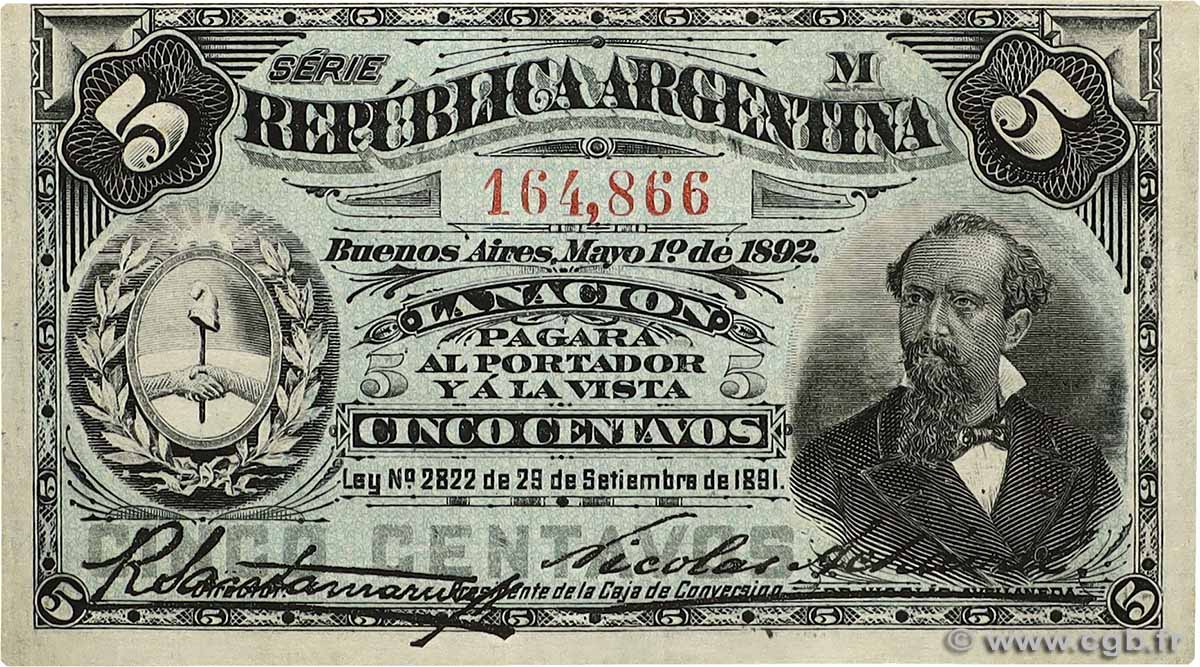 5 Centavos ARGENTINIEN  1892 P.213 ST