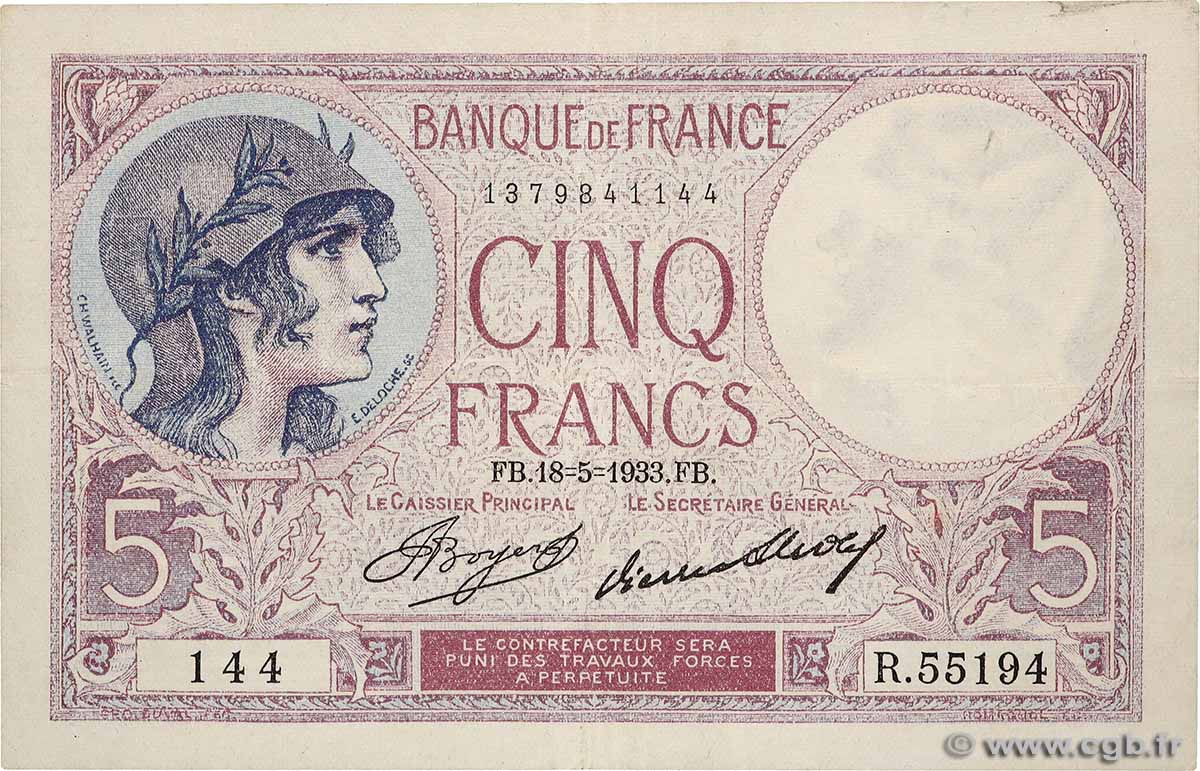 5 Francs FEMME CASQUÉE FRANKREICH  1933 F.03.17 SS