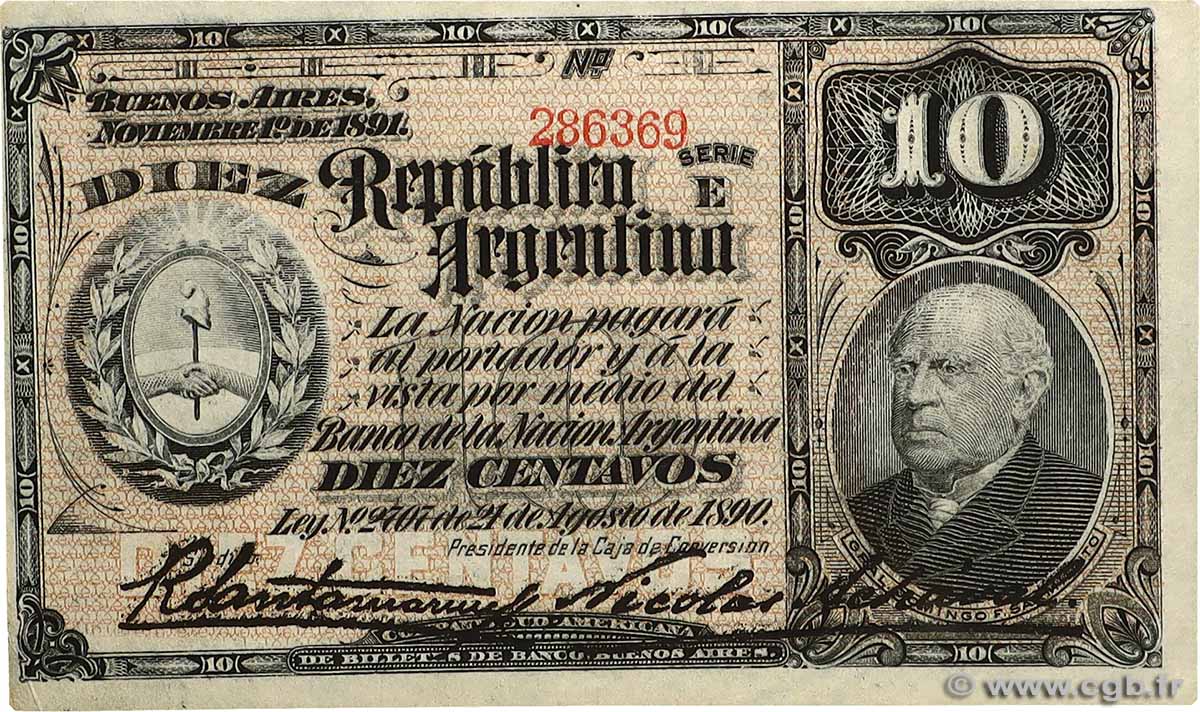 10 Centavos ARGENTINIEN  1891 P.210 fST+