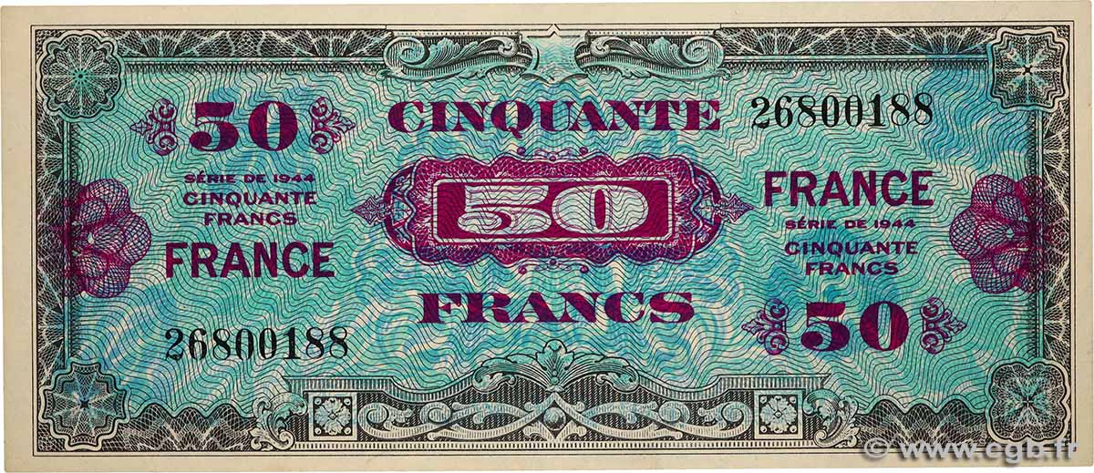 50 Francs FRANCE FRANKREICH  1945 VF.24.01 fST