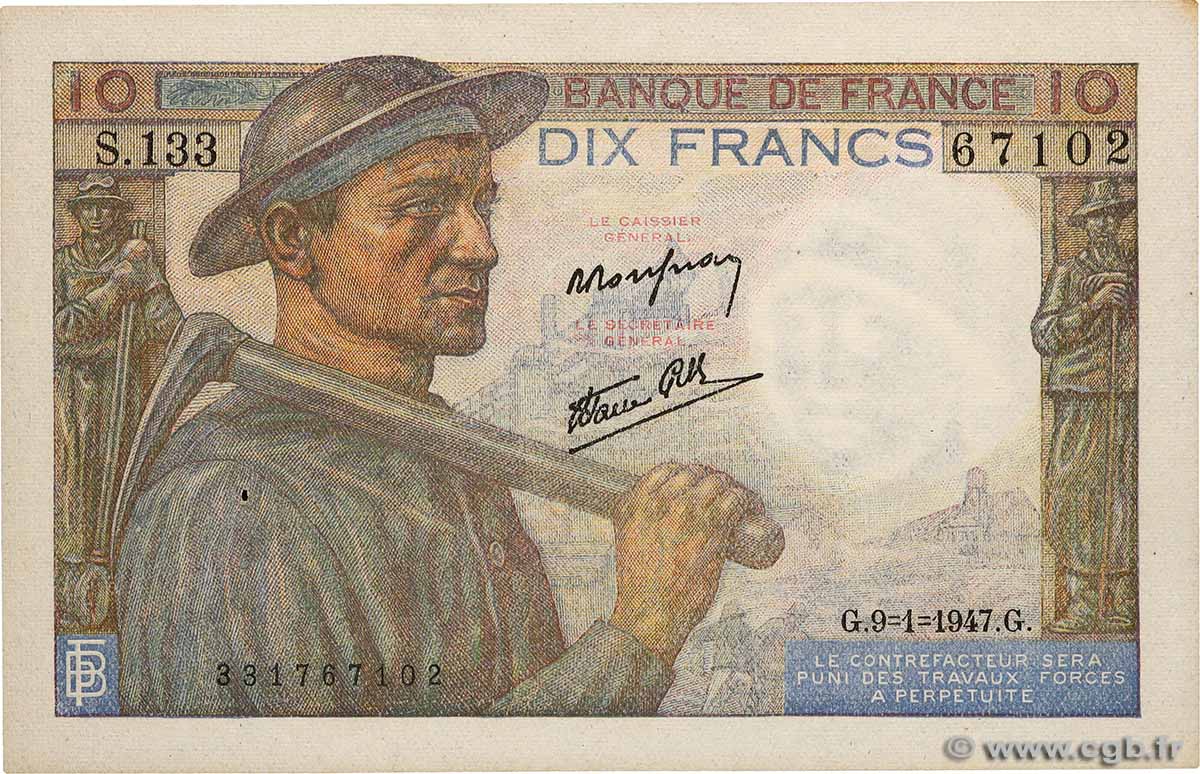 10 Francs MINEUR FRANKREICH  1947 F.08.17 VZ
