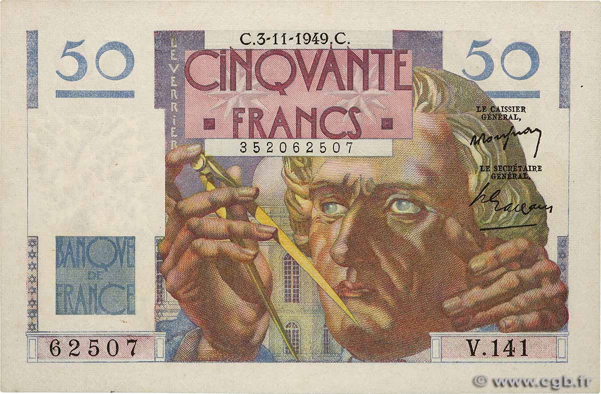 50 Francs LE VERRIER FRANKREICH  1949 F.20.13 fST