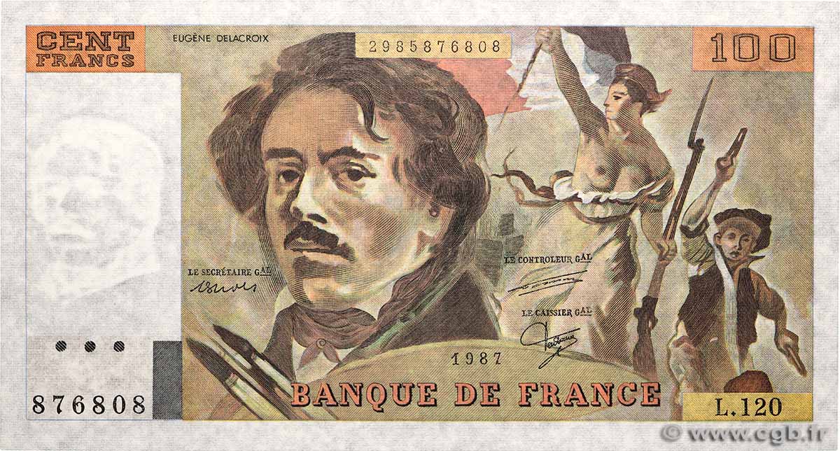 100 Francs DELACROIX modifié FRANCE  1987 F.69.11 UNC-
