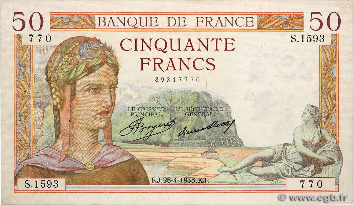 50 Francs CÉRÈS FRANCE  1935 F.17.08 TTB