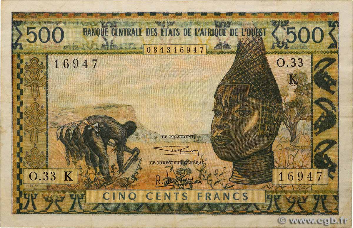 500 Francs ÉTATS DE L&nbsp;AFRIQUE DE L&nbsp;OUEST  1965 P.702Kh TB+