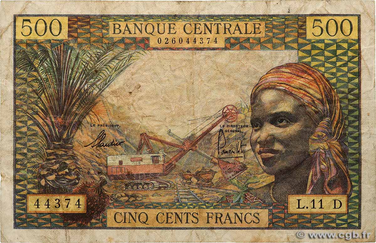 500 Francs type 1963D GABON  1966 A.236b F