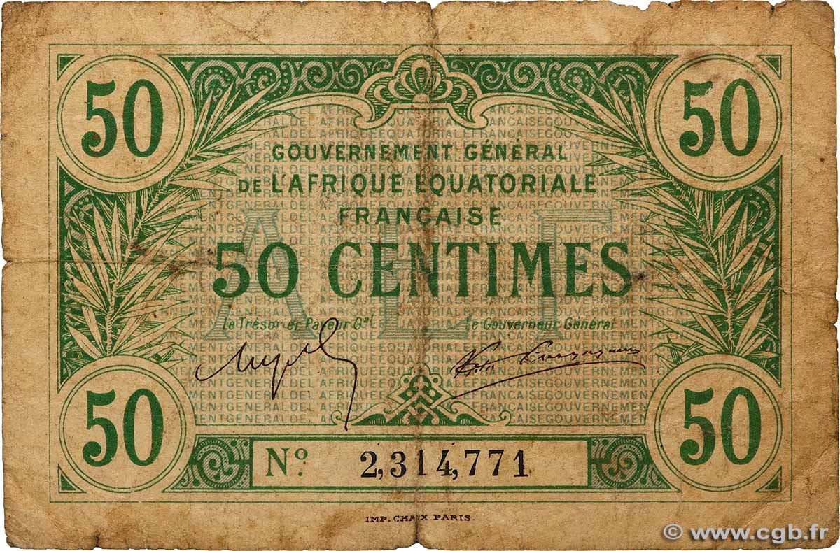 50 Centimes type 1917 AFRIQUE ÉQUATORIALE FRANÇAISE  1923 A.101d B