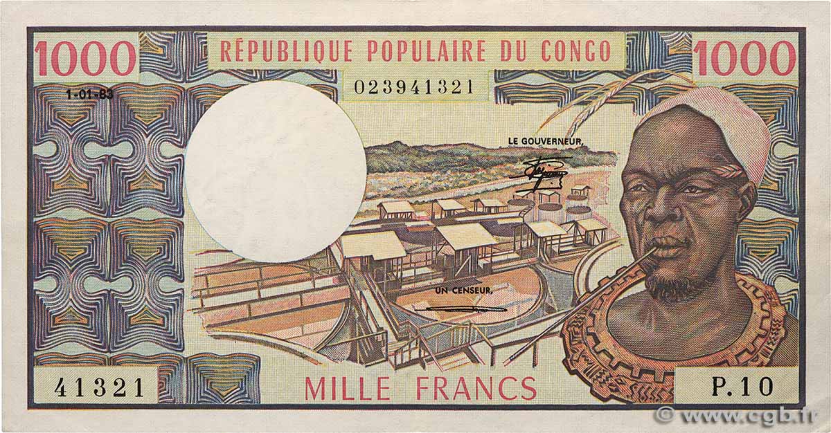 1000 Francs type 1973 CONGO  1983 A.213g TTB+