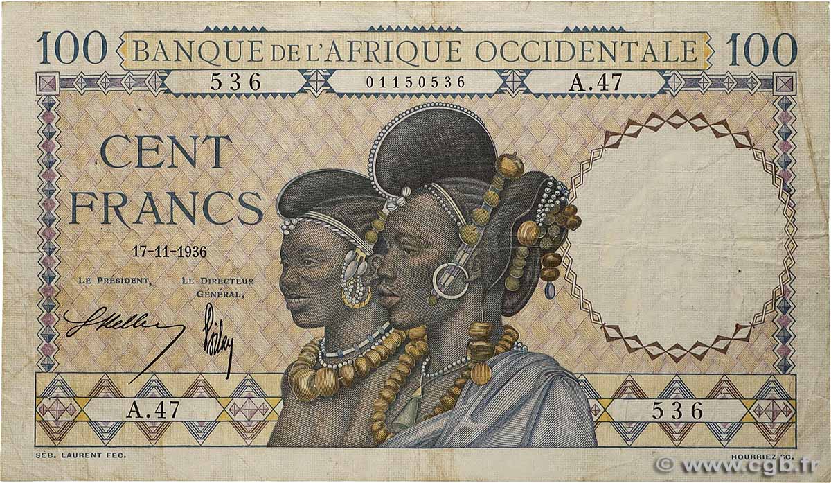 100 Francs FRENCH WEST AFRICA  1936 P.23 S