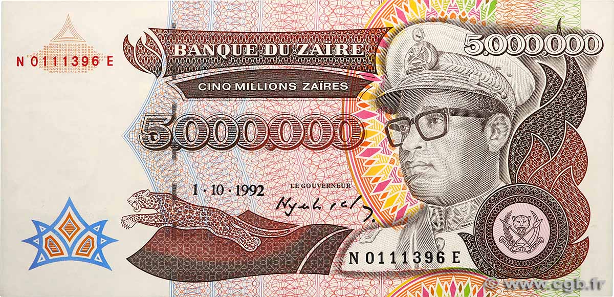 5000000 Zaïres ZAIRE  1992 P.46a UNC