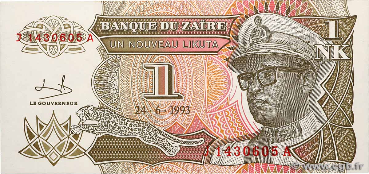 1 Nouveau Likuta ZAIRE  1993 P.47a UNC
