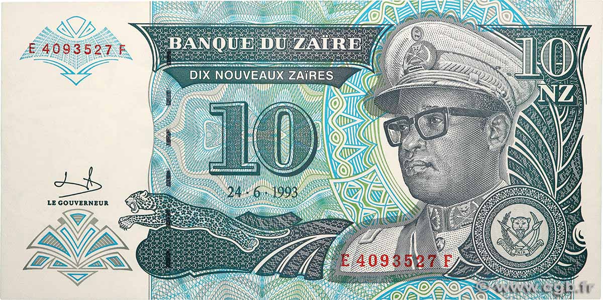 10 Nouveaux Zaïres ZAIRE  1993 P.55 UNC