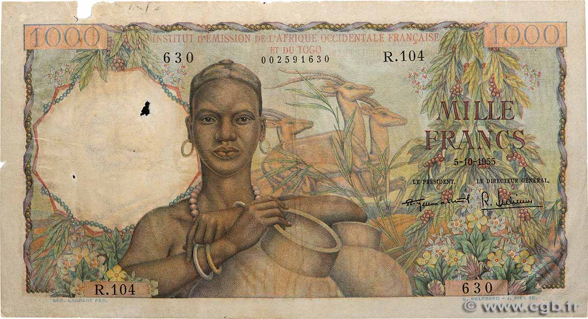 1000 Francs AFRIQUE OCCIDENTALE FRANÇAISE (1895-1958)  1955 P.48 pr.TB