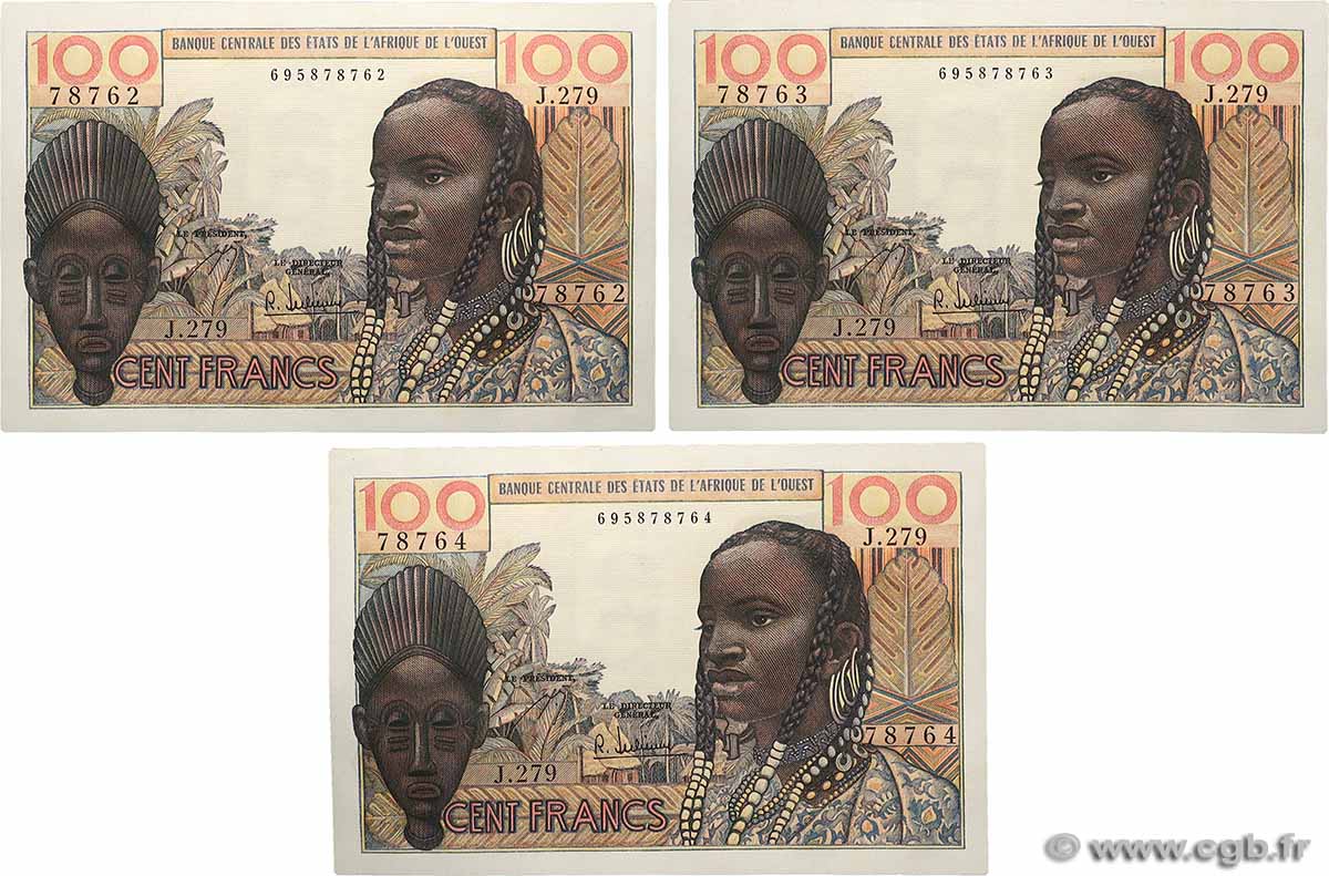 100 Francs Consécutifs WEST AFRICAN STATES  1965 P.002b UNC-