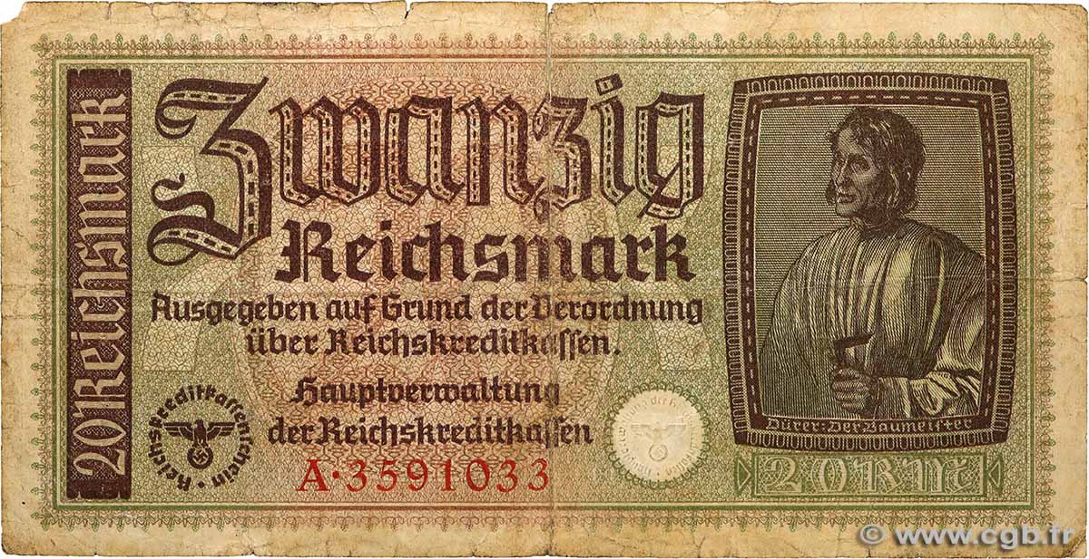 20 Reichsmark ALLEMAGNE  1940 P.R139 TB