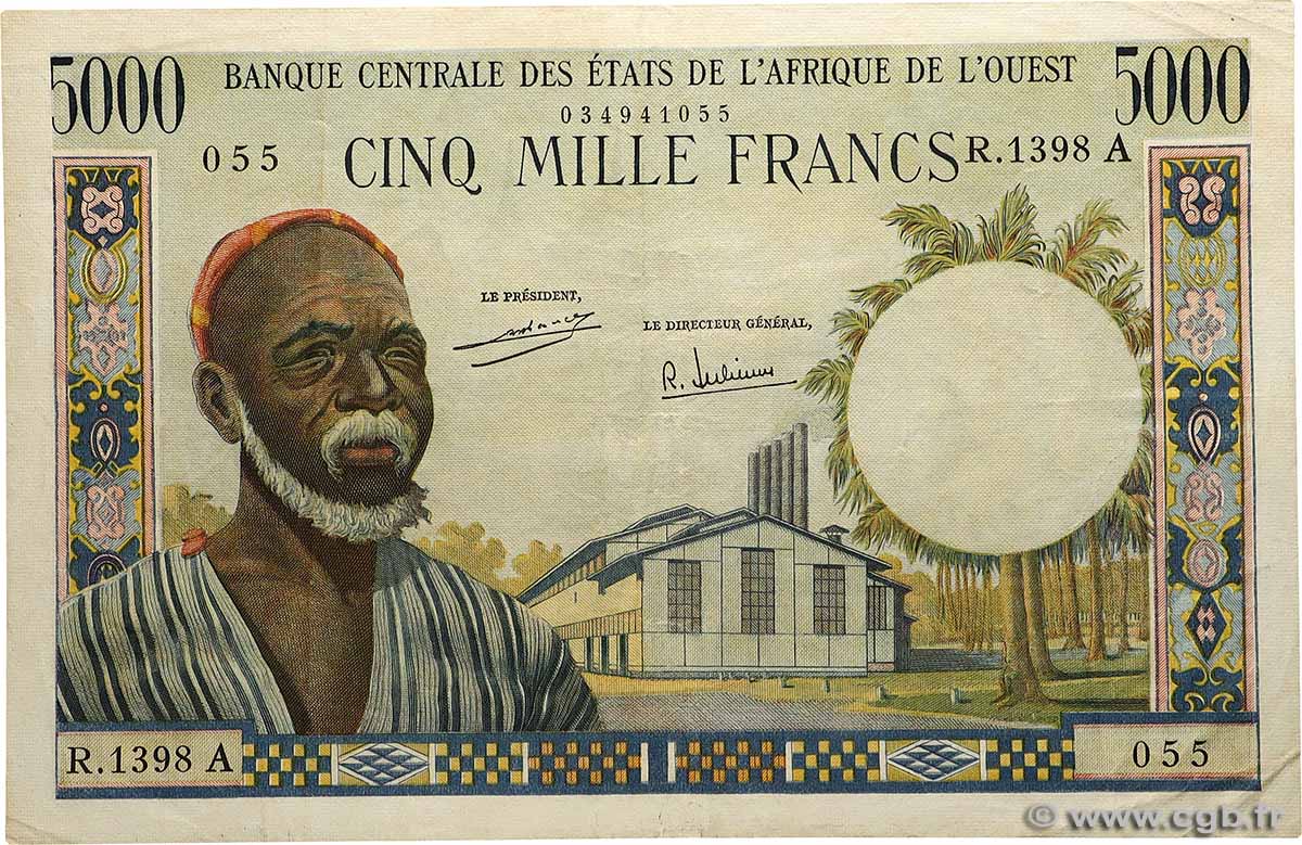 5000 Francs WEST AFRIKANISCHE STAATEN  1965 P.104Af SS
