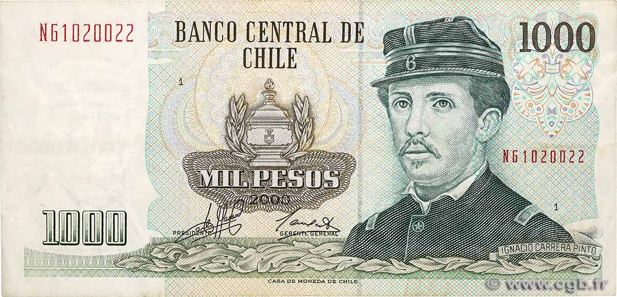1000 Pesos CHILE  2000 P.154f VF