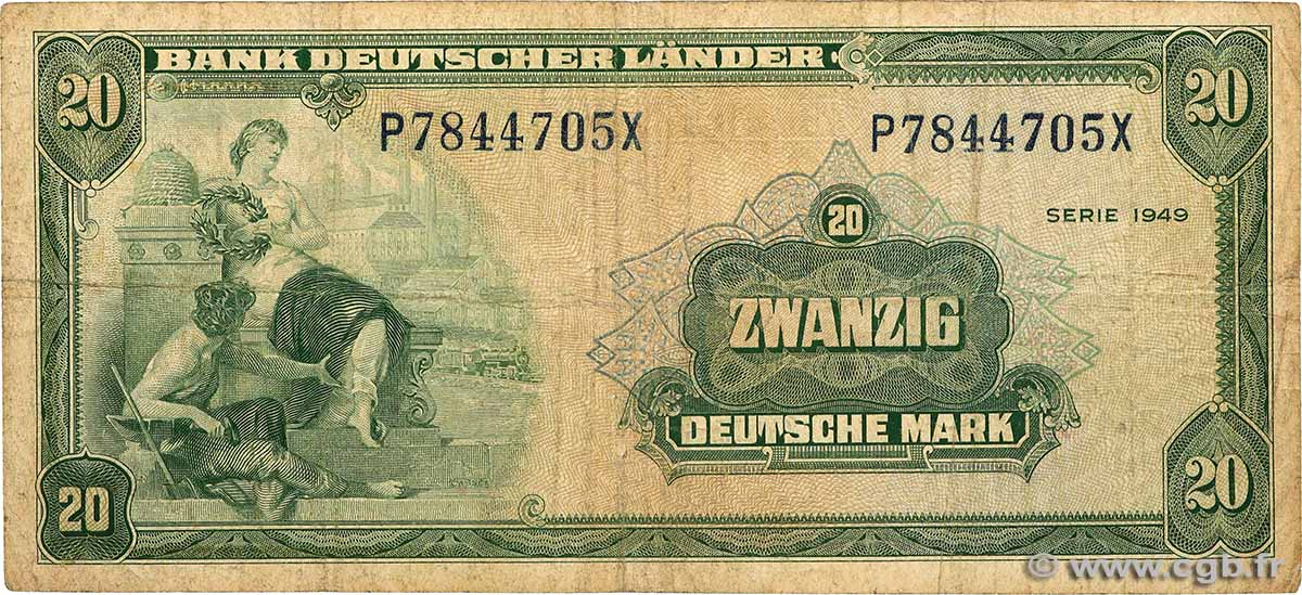20 Deutsche Mark GERMAN FEDERAL REPUBLIC  1949 P.17a S