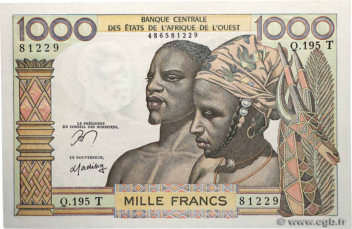 1000 Francs WEST AFRICAN STATES  1977 P.803Tn UNC-