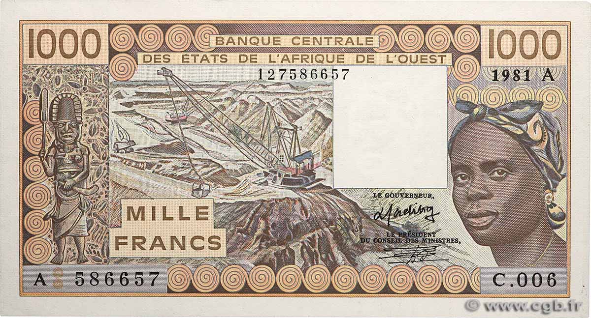 1000 Francs WEST AFRIKANISCHE STAATEN  1981 P.107Ac fST+