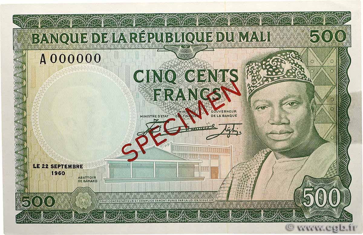 500 Francs Spécimen MALI  1960 P.08s AU