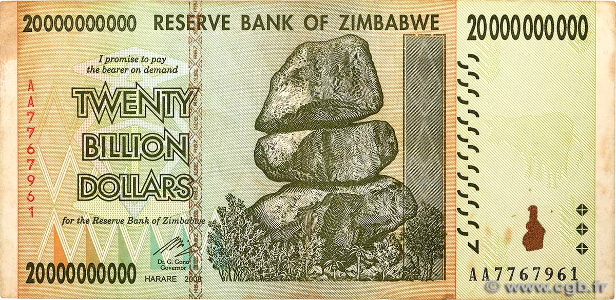 20 Billions Dollars SIMBABWE  2008 P.86 fVZ