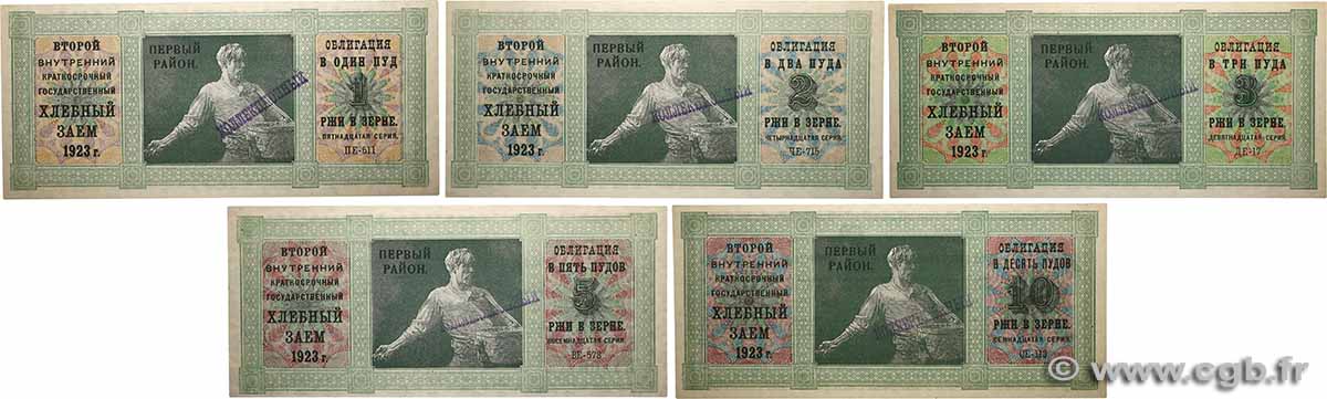1, 2, 3, 5 et 10 Livres Lot RUSSIE  1923 P.LOT SPL
