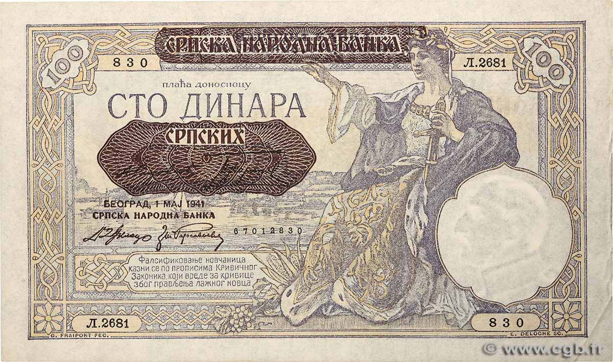 100 Dinara SERBIEN  1941 P.23 VZ