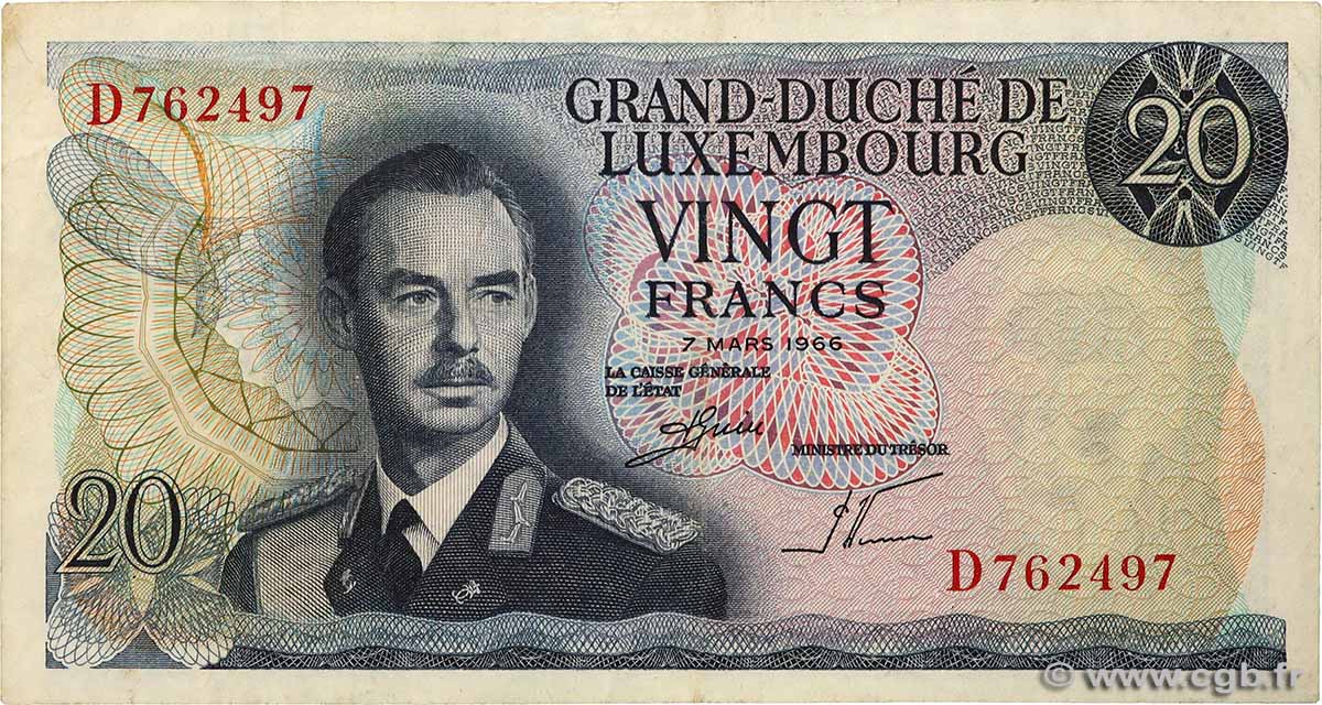 20 Francs LUXEMBOURG  1966 P.54a F+