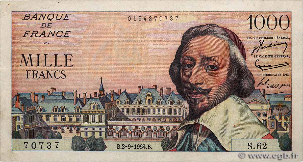 1000 Francs RICHELIEU FRANKREICH  1954 F.42.07 SS