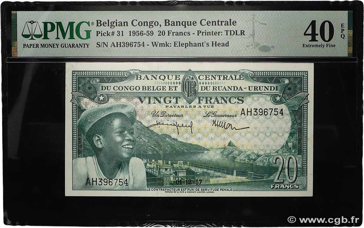 20 Francs BELGIAN CONGO  1957 P.31 VF+