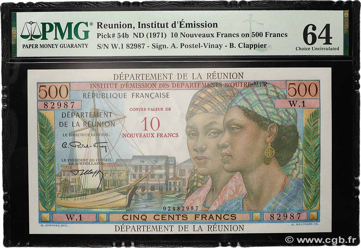 10 NF sur 500 Francs Pointe à Pitre ÎLE DE LA RÉUNION  1971 P.54b pr.NEUF