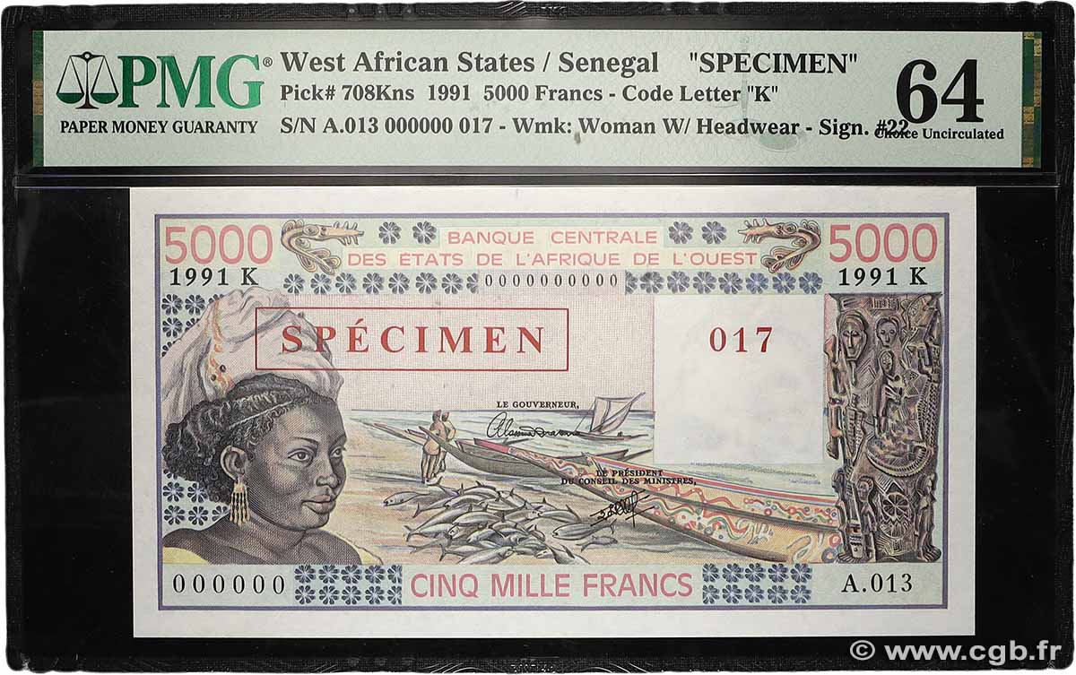 5000 Francs Spécimen WEST AFRICAN STATES  1991 P.708Kns UNC-