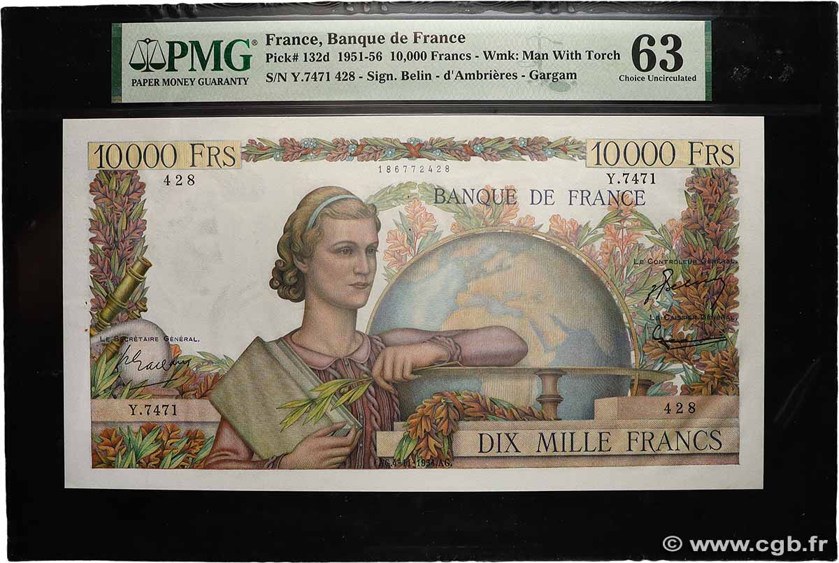 10000 Francs GÉNIE FRANÇAIS FRANCE  1954 F.50.72 UNC-