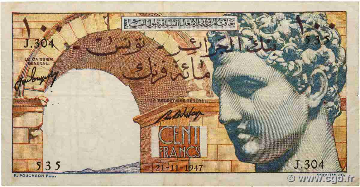 100 Francs TUNISIE  1947 P.24 pr.TTB