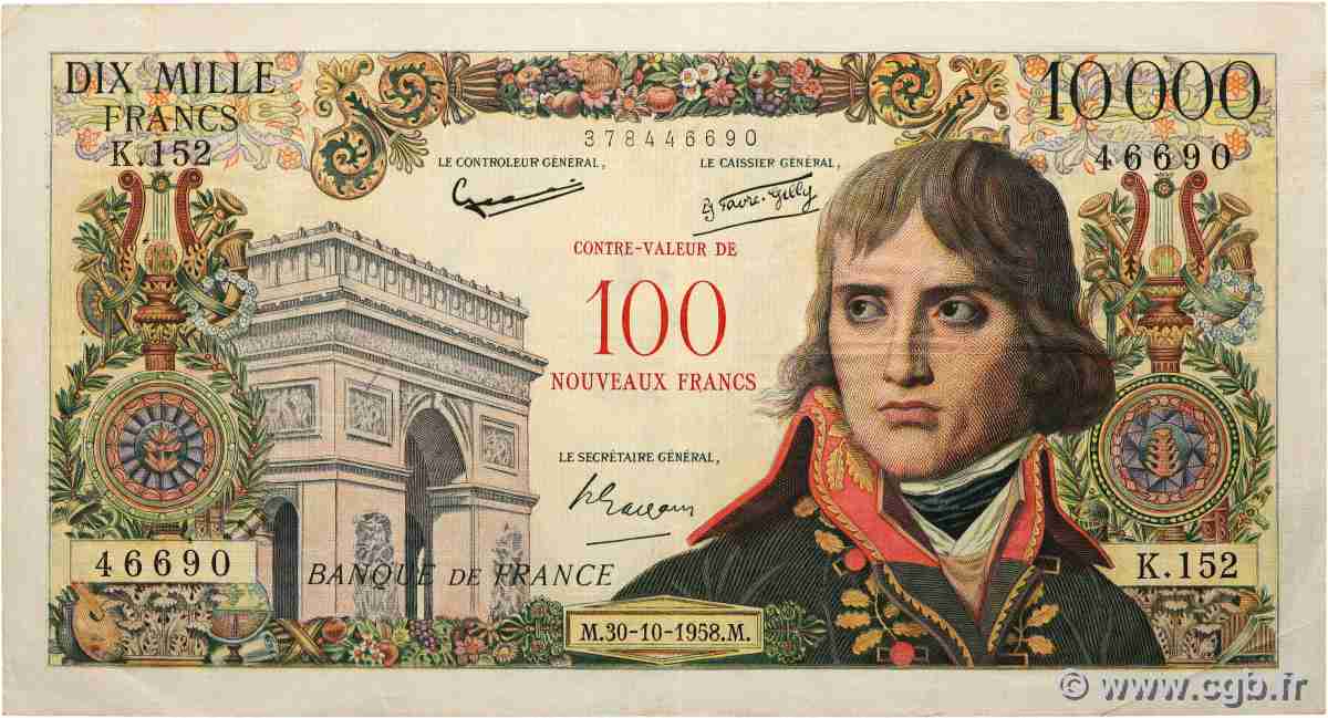 100 NF sur 10000 Francs BONAPARTE FRANKREICH  1958 F.55.01 SS
