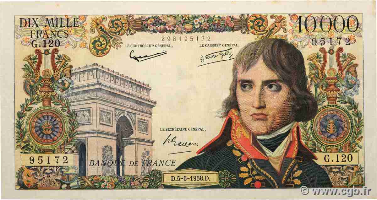 10000 Francs BONAPARTE FRANKREICH  1958 F.51.12 fVZ