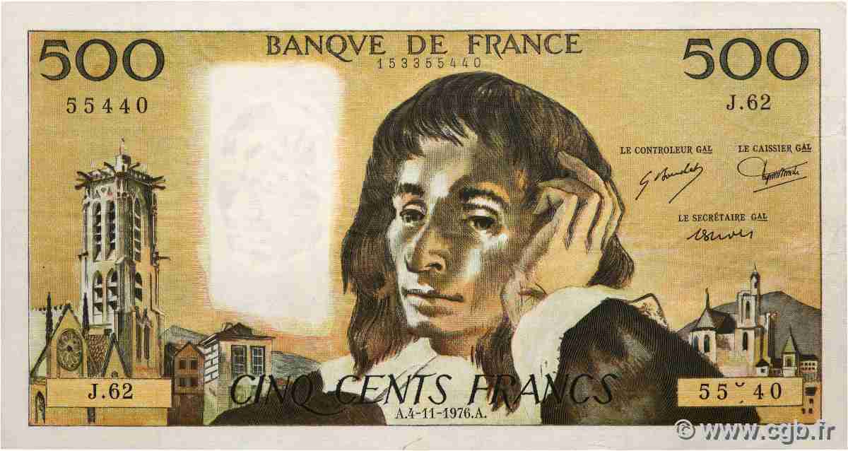 500 Francs PASCAL Fauté FRANCE  1976 F.71.15 TTB+