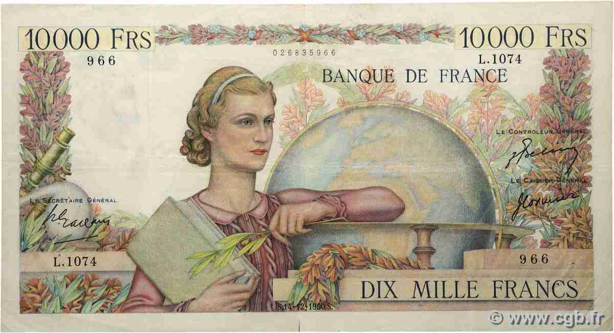 10000 Francs GÉNIE FRANÇAIS FRANKREICH  1950 F.50.45 fSS