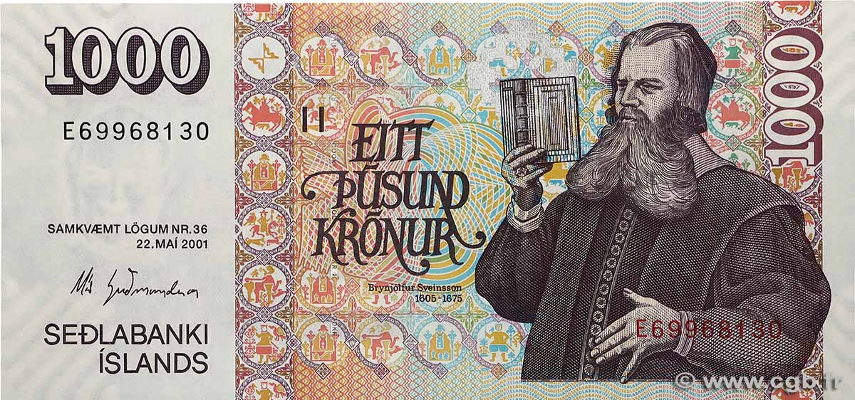 1000 Kronur ISLAND  2001 P.59 fST+