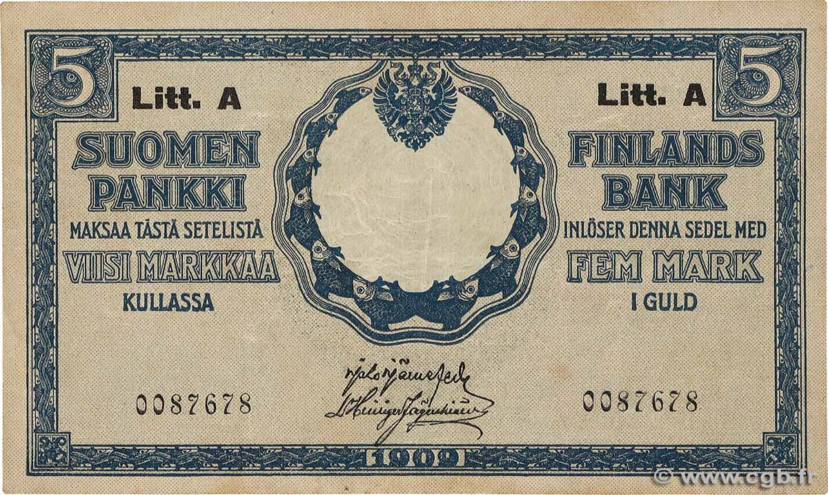 5 Markkaa FINLANDE  1909 P.024a TTB+