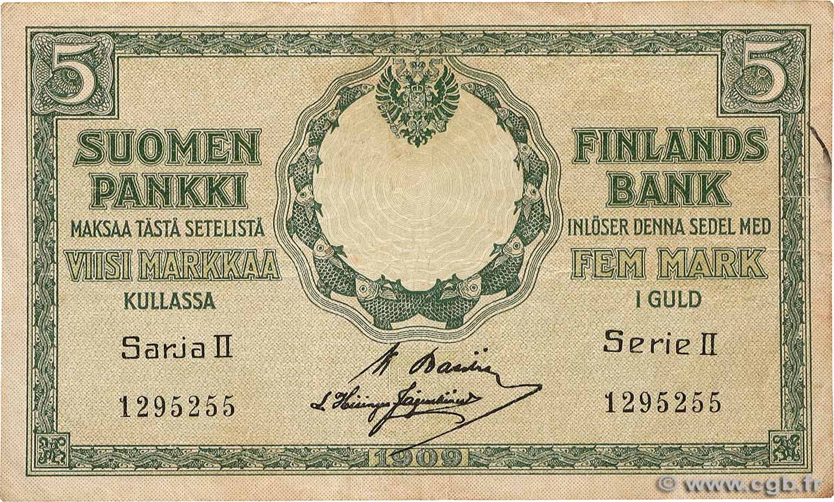 5 Markkaa FINLAND  1909 P.030 F+
