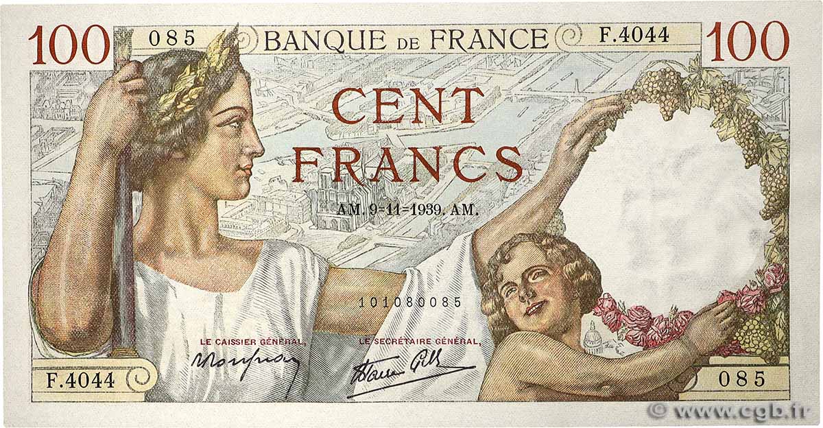 100 Francs SULLY FRANCE  1939 F.26.14 UNC