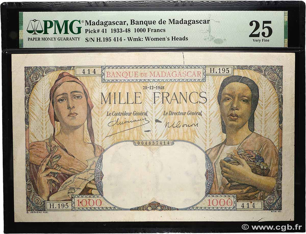 1000 Francs MADAGASCAR  1948 P.041 VF