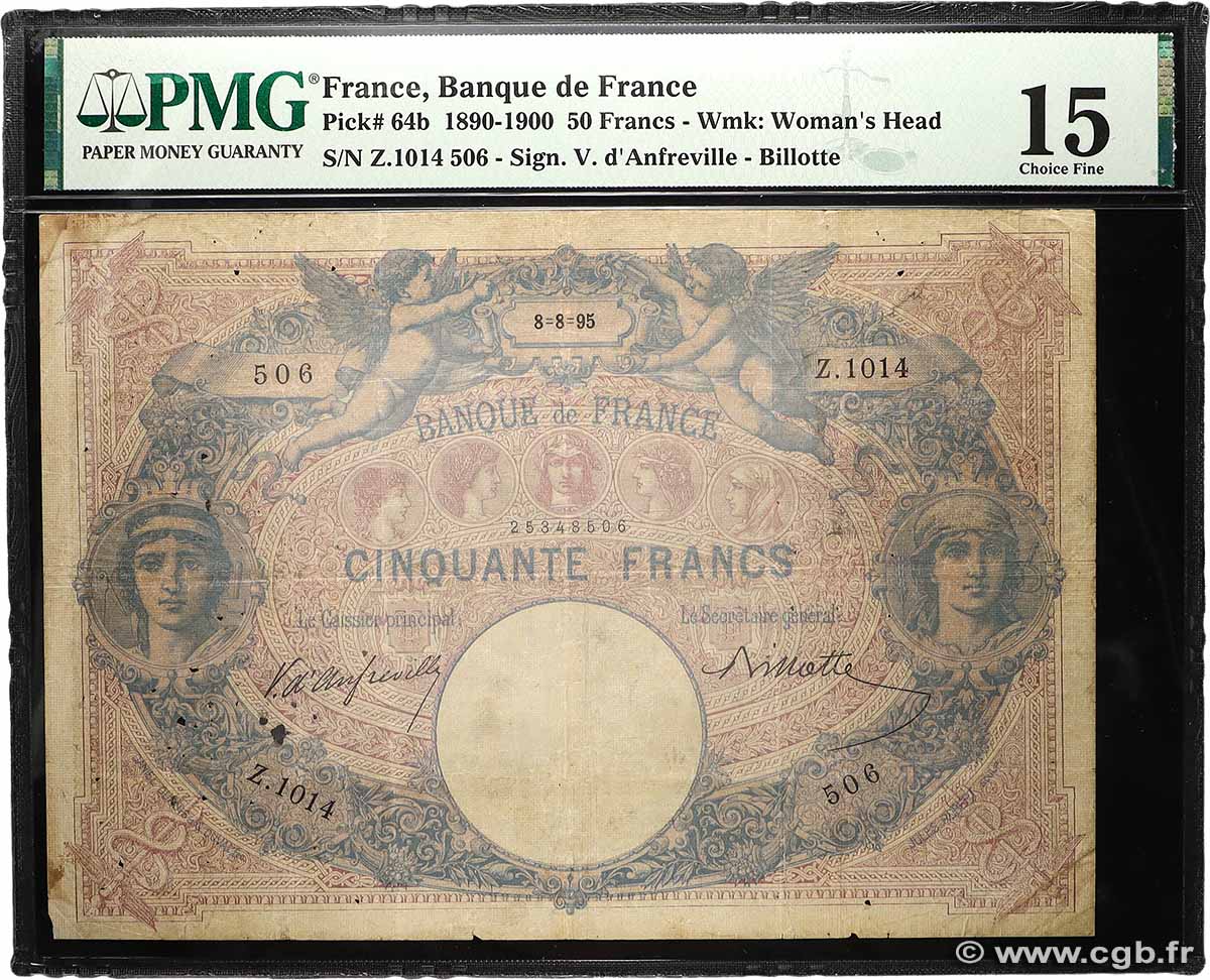 50 Francs BLEU ET ROSE FRANCE  1895 F.14.07 F