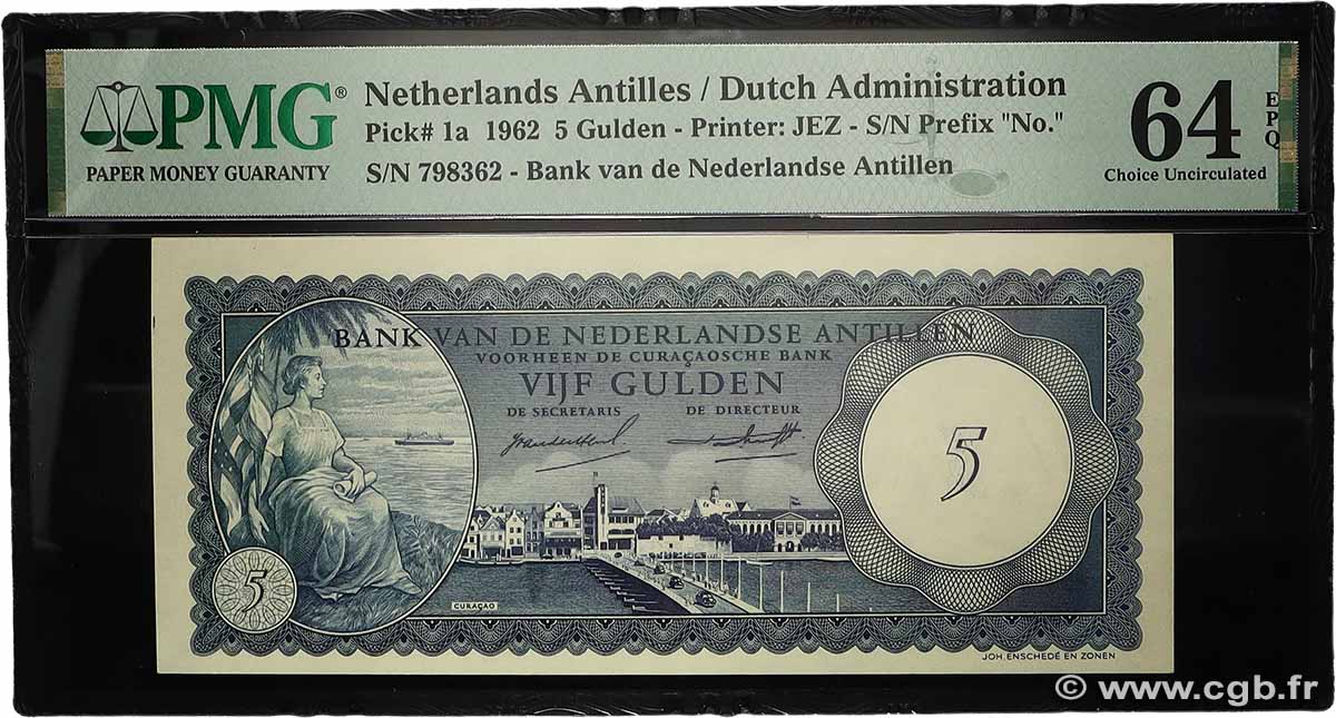 5 Gulden NETHERLANDS ANTILLES  1962 P.01a fST+
