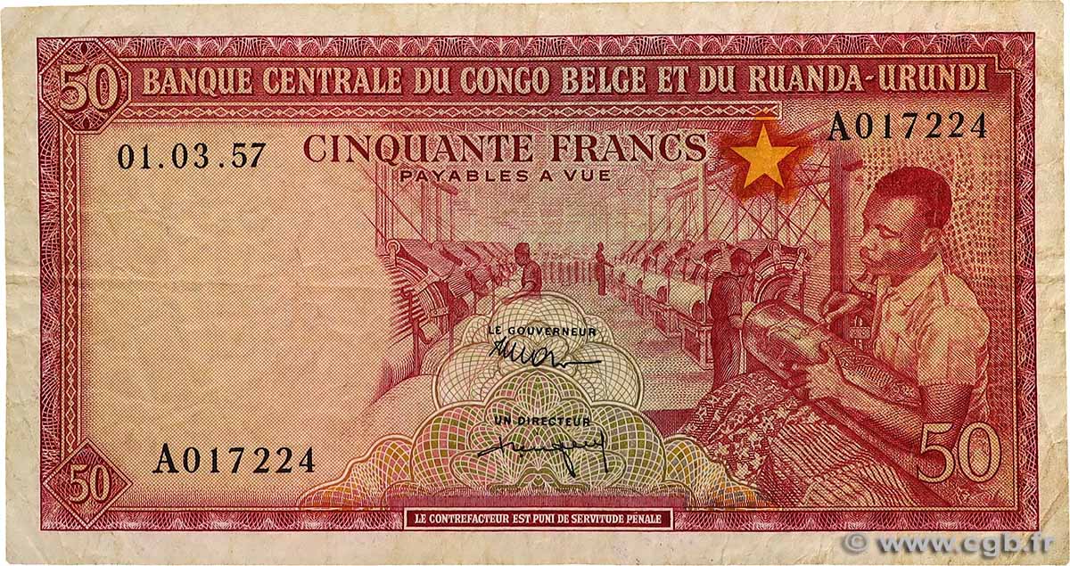 50 Francs BELGISCH-KONGO  1957 P.32 S